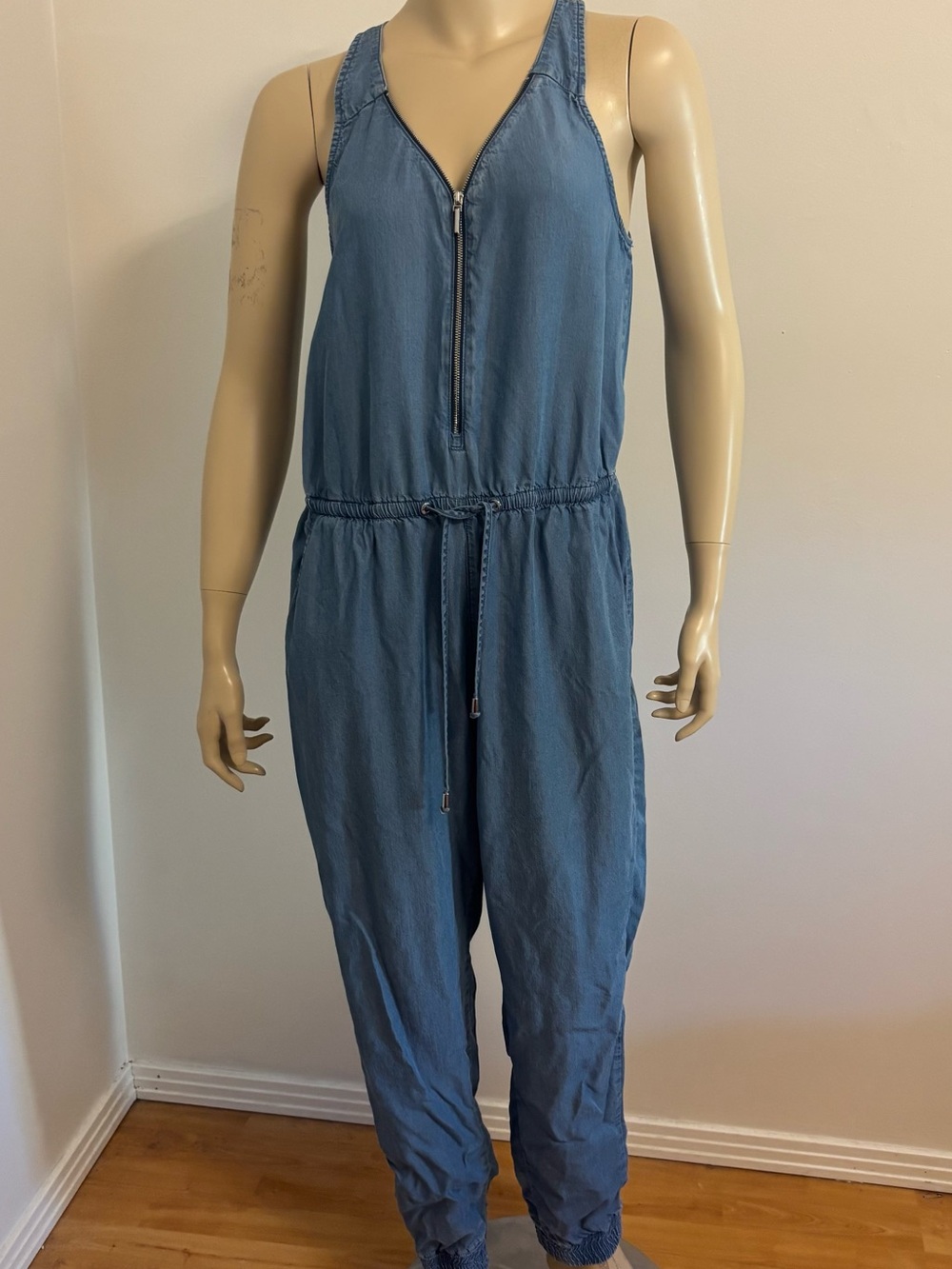 Dynamite Denim-Blue Sleeveless Zip-Front Jumpsuit